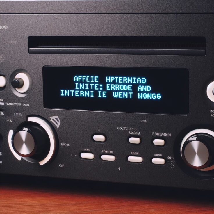 An audio receiver shows an error message on the front display.