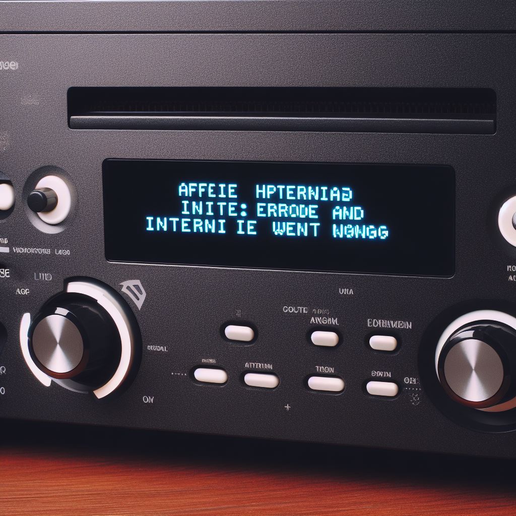 An audio receiver shows an error message on the front display.