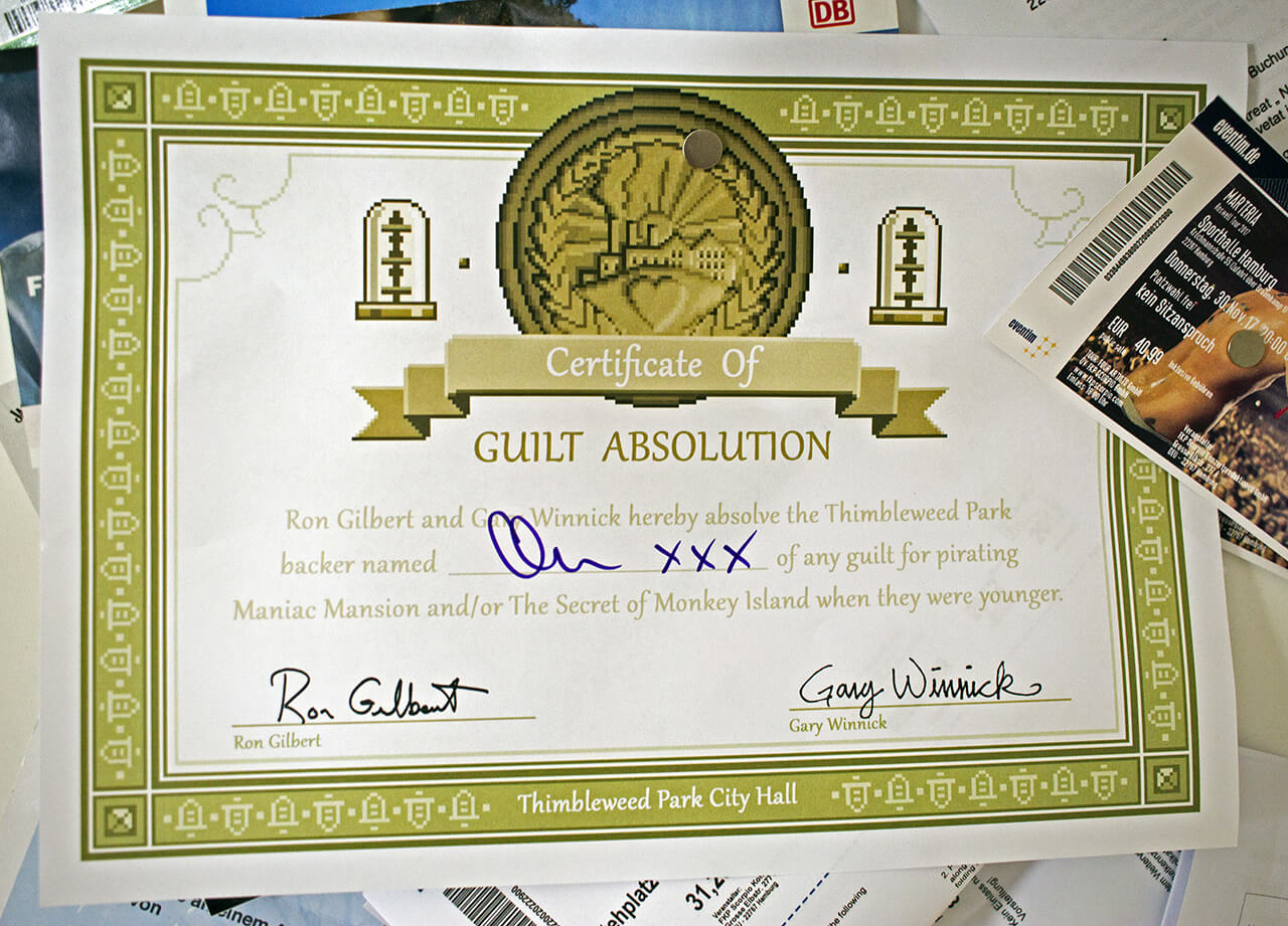 Thimbleweed Park Guilt Absolution Certificate