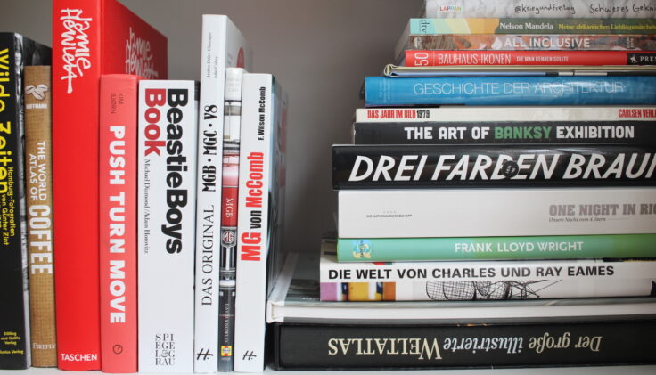 Sicht auf mein Bücherregal. Darin sind u.a. BeastieBoysBook und Drei Farben Braun
