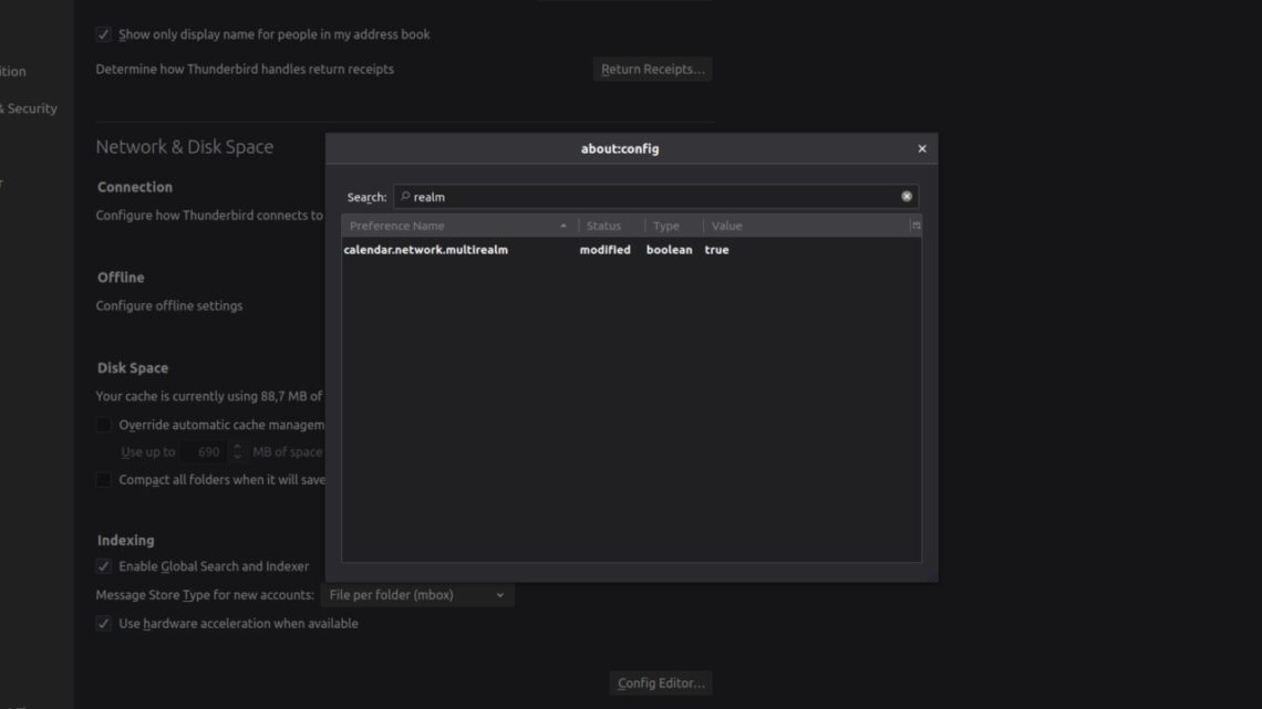 Thunderbird Einstellungen für Kalender, multirealm.