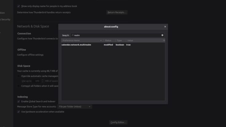 Thunderbird Einstellungen für Kalender, multirealm.