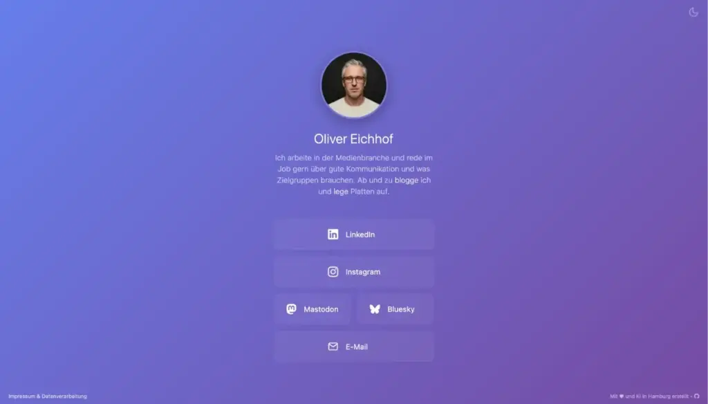 Screenshot der About-me-Seite eichhof.me