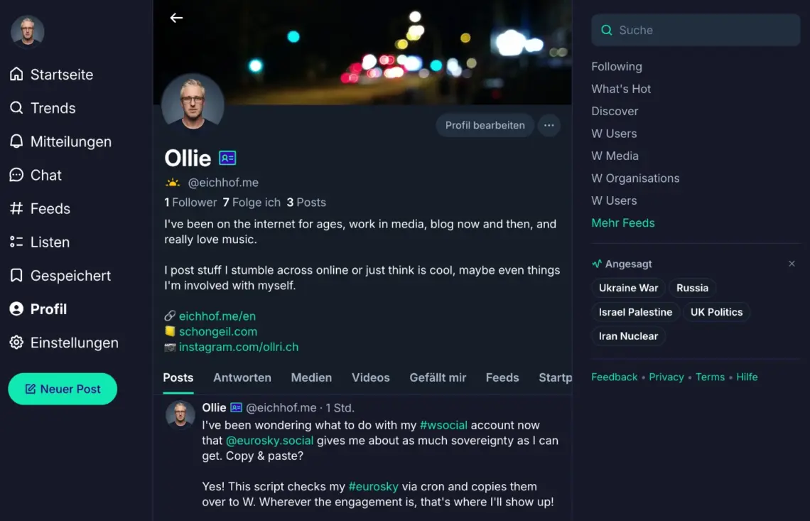 Mein Profil bei W social